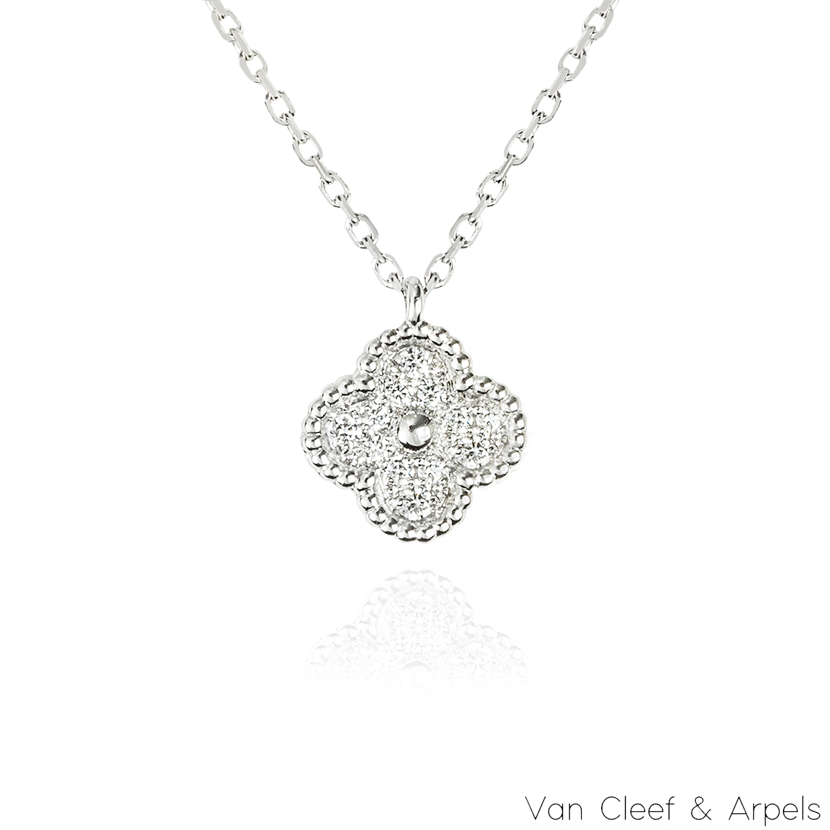 Van Cleef & Arpels White Gold Diamond Sweet Alhambra Single Motif Necklace VCARO85900 Van Cleef & Arpels White Gold Diamond Sweet Alhambra Single Motif Necklace VCARO85900